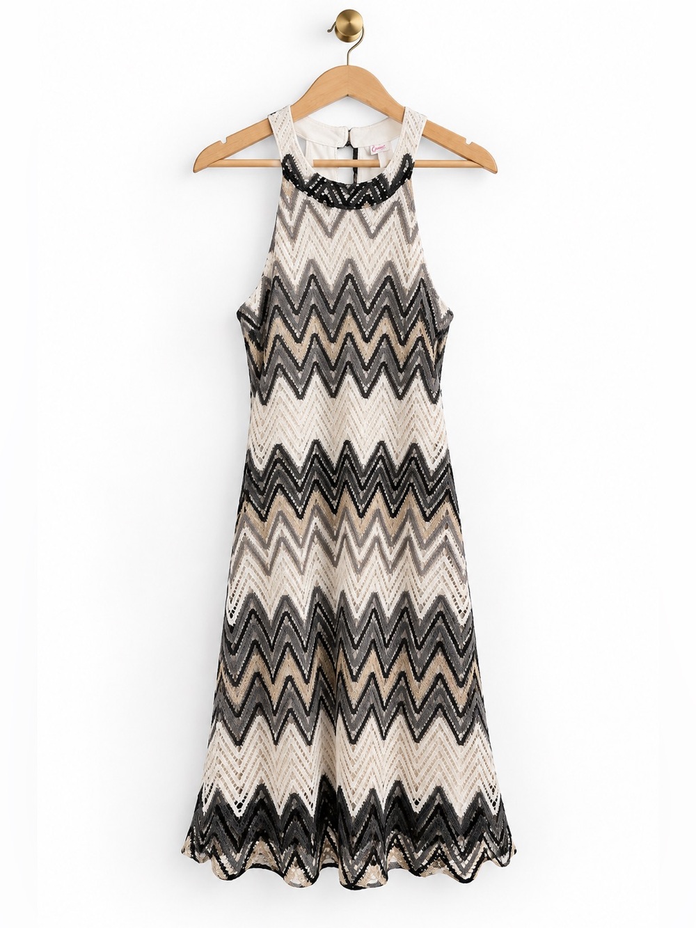 Vintage Candie’s Y2K Crochet Halter Dress S Chevron Boho Festival